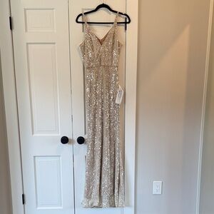 Dress the Population Sparkling Sequin Maxi Dress in Silver